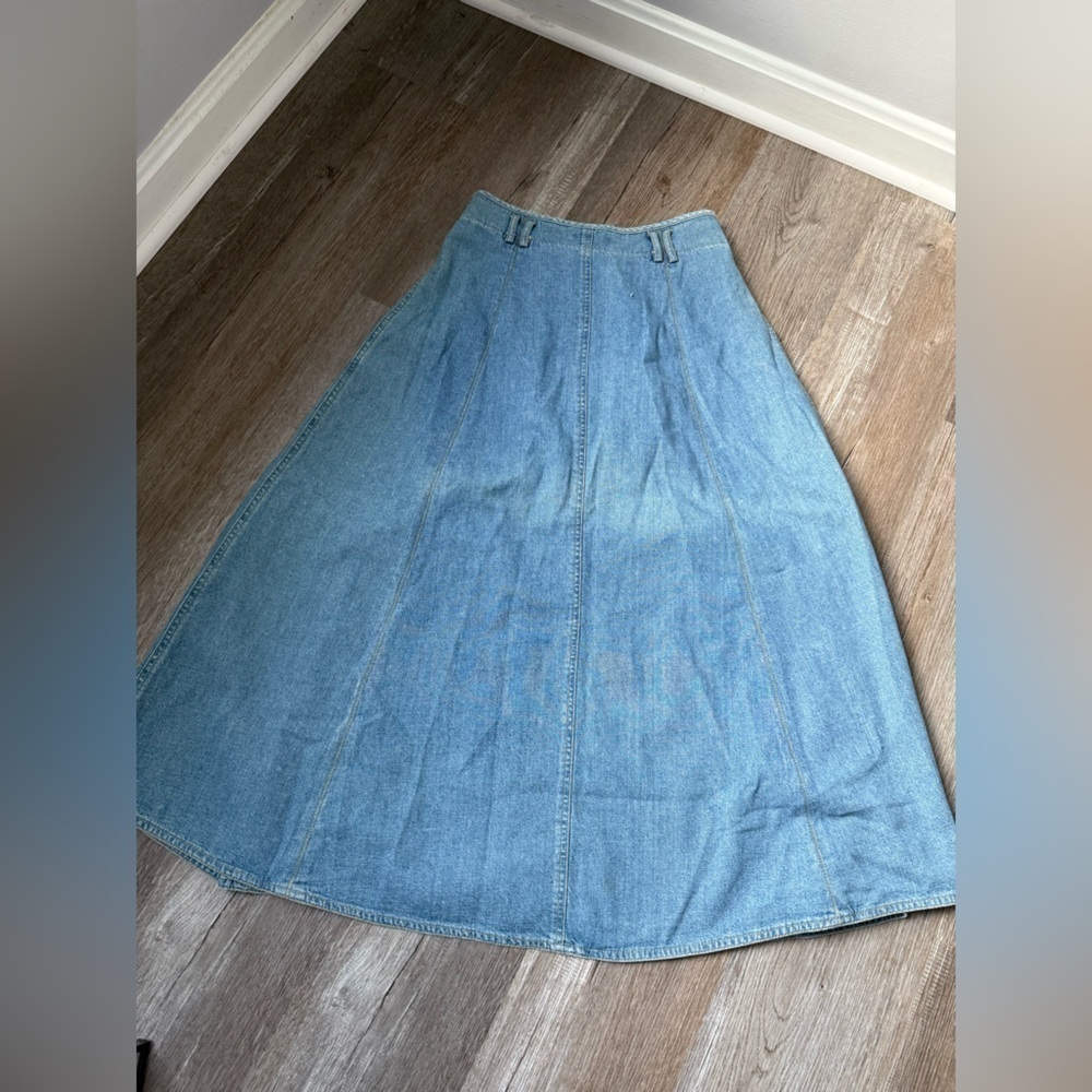 VTG Liz Claiborne Denim A-Line Skirt With Buttons Maxi Skirt Comfy Size S 2 4 - Picture 6 of 11